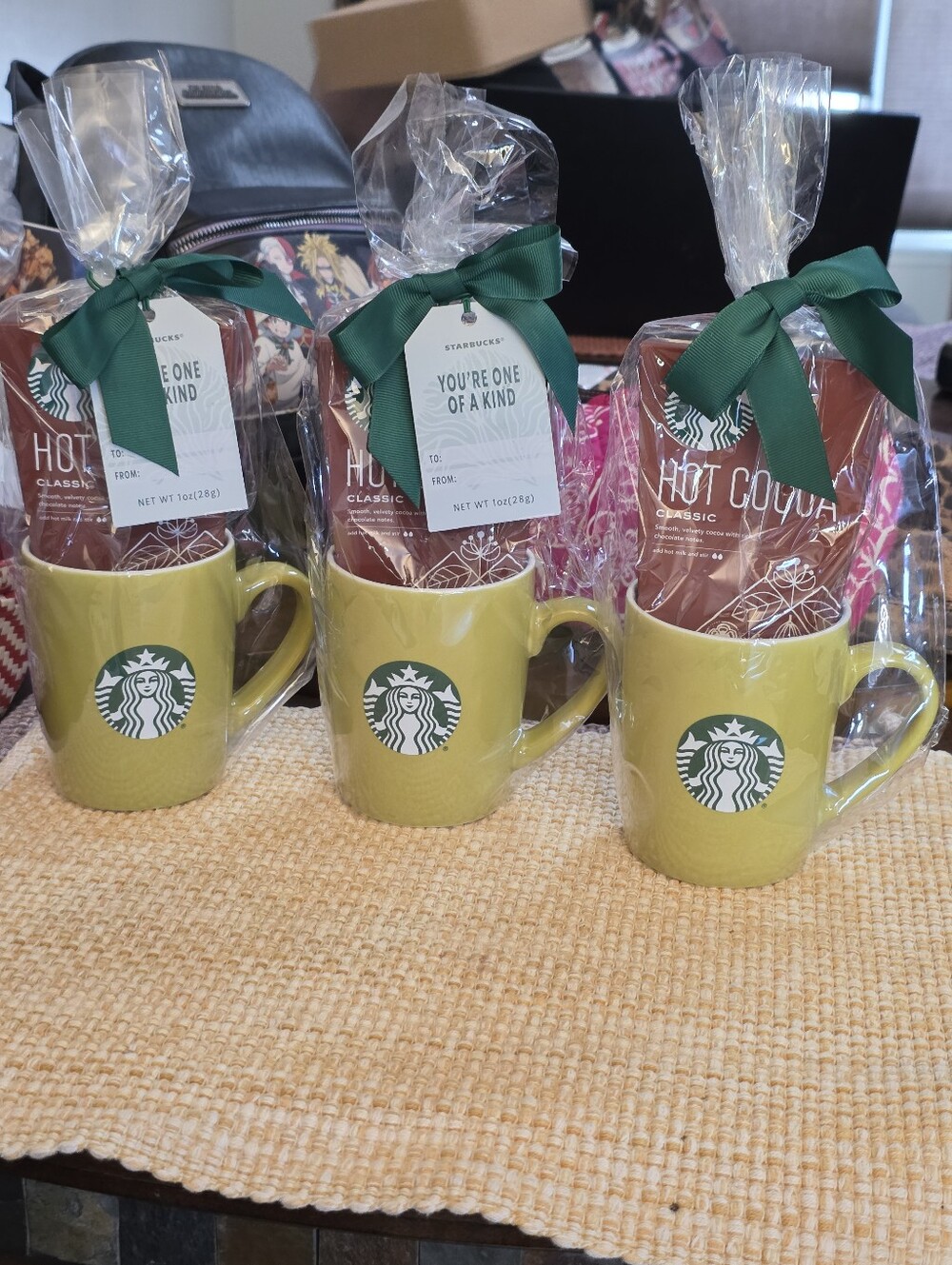 Starbucks Olive Green Ceramic Mug Set with Green Ribbon Gift Accent